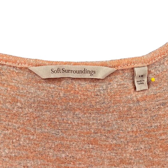 Soft Surroundings 1X Sweater Orange Peach V Neck Faux Wrap with Zipper - Picture 3 of 10